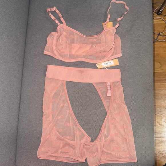 Skims Set Size XXS After Hours Rose Clay Logo Mesh Underwire Bra & open shorts - Picture 6 of 10